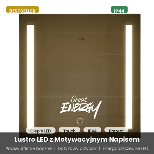 Lustro LED motywacyjne z napisem — ciepłe światło 3000K, dotyk, IP67