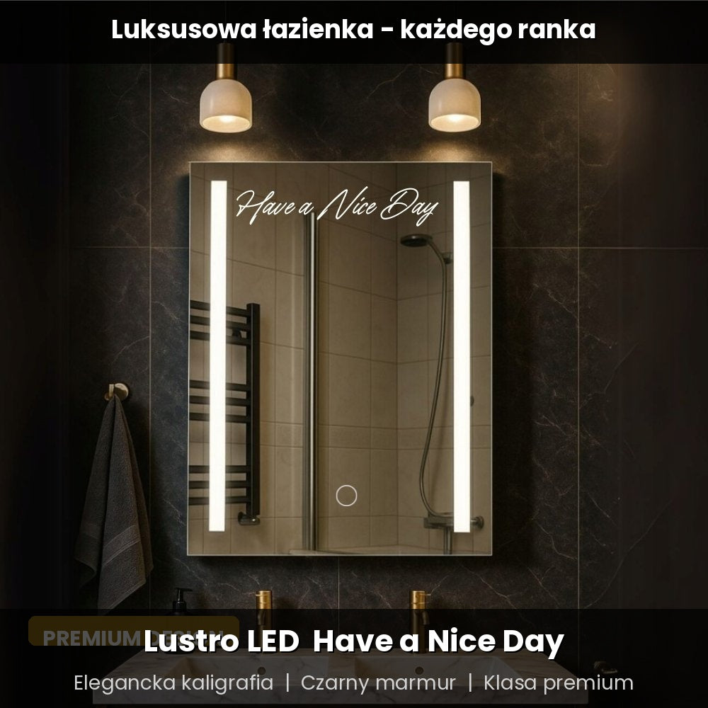 Lustro LED motywacyjne z napisem — ciepłe światło 3000K, dotyk, IP67