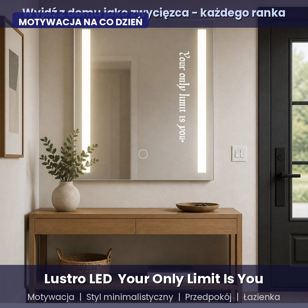 Lustro LED motywacyjne z napisem — ciepłe światło 3000K, dotyk, IP67