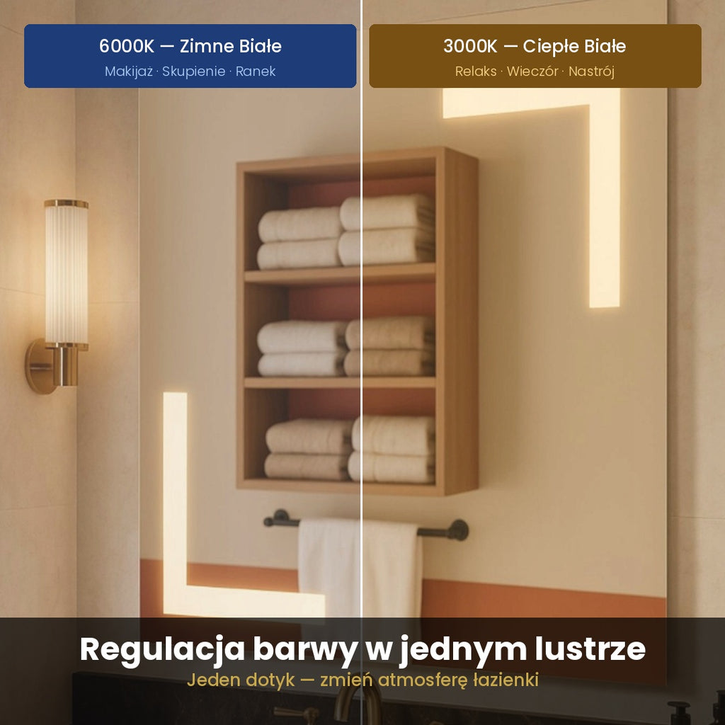 ARIES — Lustro łazienkowe LED, bezramowe, podświetlane, ściemniane