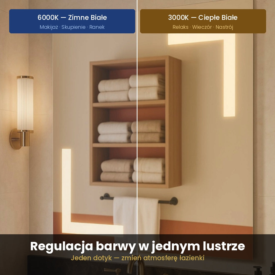 ARIES — Lustro łazienkowe LED, bezramowe, podświetlane, ściemniane