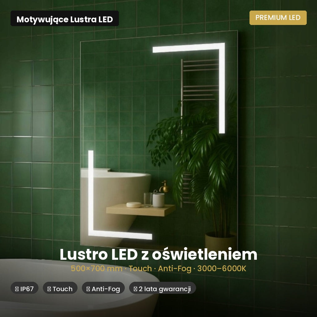 ARIES — Lustro łazienkowe LED, bezramowe, podświetlane, ściemniane